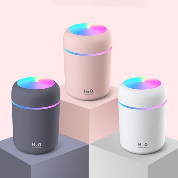 Mini Colorful Cup Humidifier, 300ml Portable USB Cool Mist Humidifier with 7-Color Night Light, for Car, Bedroom, Desk, and Office - Pink