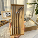 Food-Grade 304 Stainless Steel Drinking Straw Set—2 Straight Straws + 2 Curved Straws-1