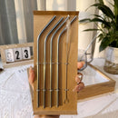 Food-Grade 304 Stainless Steel Drinking Straw Set—4 Curved Straws-1