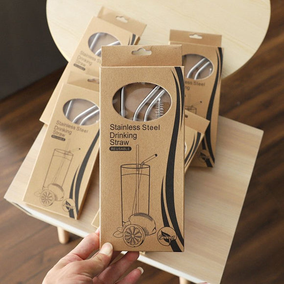 Food-Grade 304 Stainless Steel Drinking Straw Set—4 Straight Straws