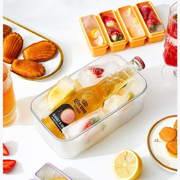 Long Ice Brick Mold, Ice Tray with Lid for Home, Food Freezing Mold—White