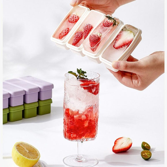 Long Ice Brick Mold, Ice Tray with Lid for Home, Food Freezing Mold—Yellow