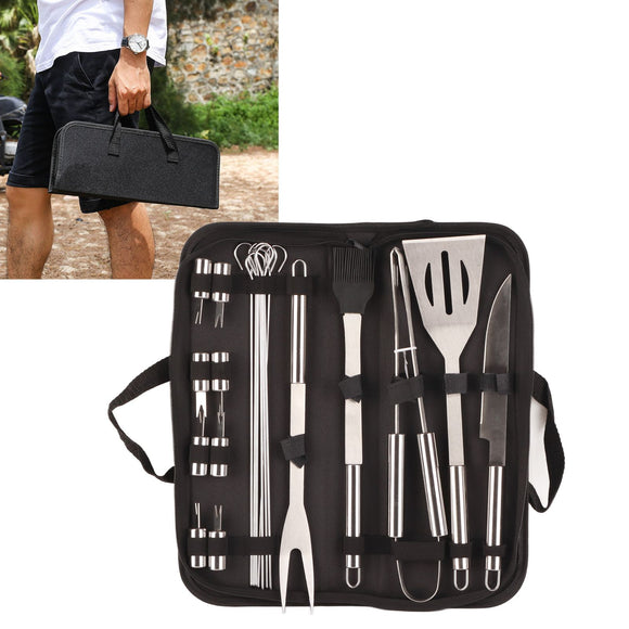 20pcs Barbecue Utensils Food Grade Stainless Steel Skewer Fork Knife BBQ Tool Set for Camping Hiking