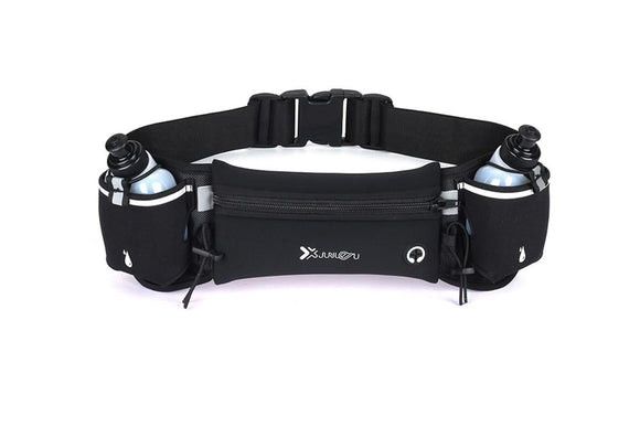 Hydration Running Belt with 2 Water Bottles and Phone Pouch for Marathon Hiking - Black