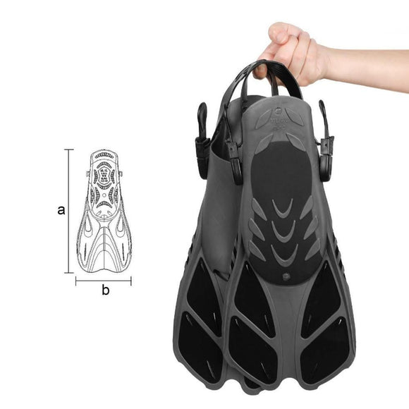 Pair of Snorkel Fins Diving Swim Fins Adjustable Open Heel Swimming Barefoot Flippers Black - S