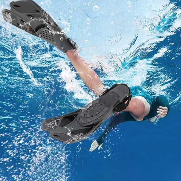 Pair of Snorkel Fins Diving Swim Fins Adjustable Open Heel Swimming Barefoot Flippers Black - L