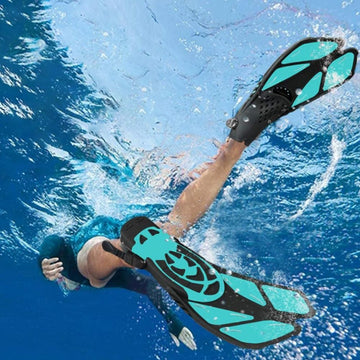 Pair of Snorkel Fins Diving Swim Fins Adjustable Open Heel Swimming Barefoot Flippers Cyan - S - 0