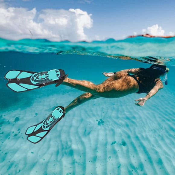 Pair of Snorkel Fins Diving Swim Fins Adjustable Open Heel Swimming Barefoot Flippers Cyan - S