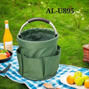 Foldable Storage Basket with Handle and Multiple Pockets, Waterproof Picnic and Camping Organizer - Green-4