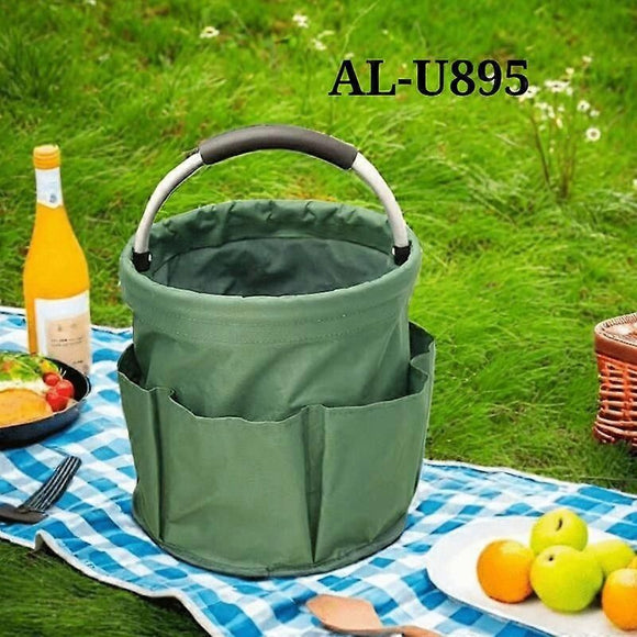Foldable Storage Basket with Handle and Multiple Pockets, Waterproof Picnic and Camping Organizer - Blue