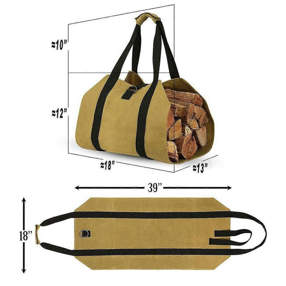 Firewood Log Carrier Bag, Khaki Oxford Wood Storage Tote for Camping and Fireplace