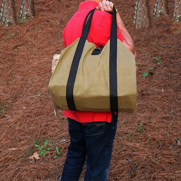 Firewood Log Carrier Bag, Khaki Oxford Wood Storage Tote for Camping and Fireplace