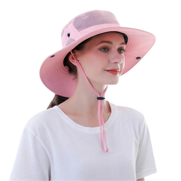 Anti UV Sport Bucket Hat, Foldable Wide Brim Summer Cap for Cycling Hiking - Pink