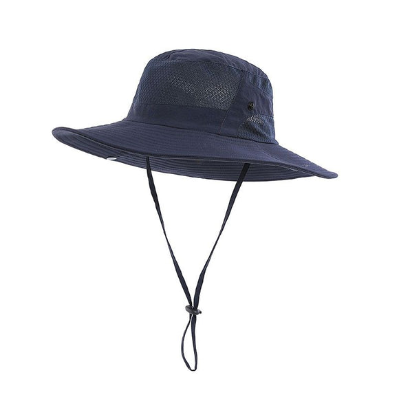 Anti UV Sport Bucket Hat, Foldable Wide Brim Summer Cap for Cycling Hiking - Navy Blue