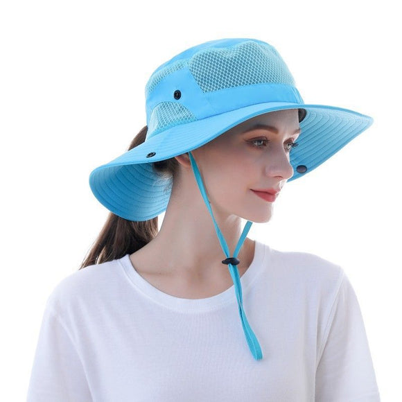 Anti UV Sport Bucket Hat, Foldable Wide Brim Summer Cap for Cycling Hiking - Blue