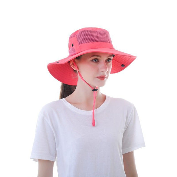 Anti UV Sport Bucket Hat, Foldable Wide Brim Summer Cap for Cycling Hiking - Rose Red