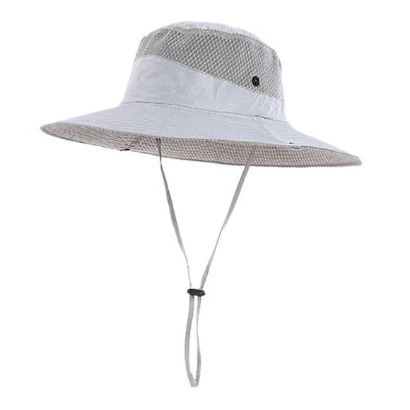 Foldable Anti-UV Bucket Sun Hat, Adjustable Wide Brim Summer Cycling Cap - Light Gray