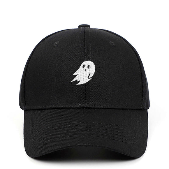 Ghost Embroidered Baseball Cap, Adjustable Ponytail Hat, Black