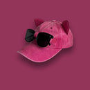 Cat Ear Baseball Cap with Sunglasses Decor, Adjustable Summer Outdoor Cap - Black-5