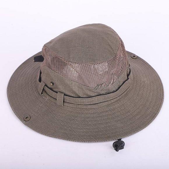 Foldable UV Protection Bucket Hat, Cotton Fishing Safari Hat with Chin Strap, Army Green