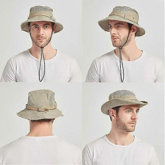 Foldable UV Protection Bucket Hat, Cotton Fishing Safari Hat with Chin Strap, Army Green