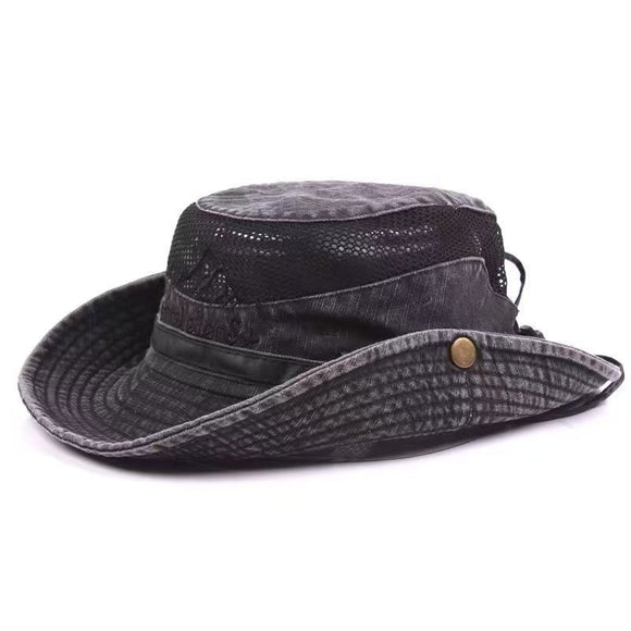 Foldable UV Protection Bucket Hat, Cotton Fishing Safari Hat with Chin Strap, Black