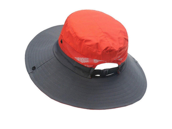 Wide Brim Bucket Hat, Breathable Hiking Fisherman Sun Hat, Orange Gray