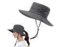 Wide Brim Bucket Hat, Breathable Hiking Fisherman Sun Hat, Grey-1