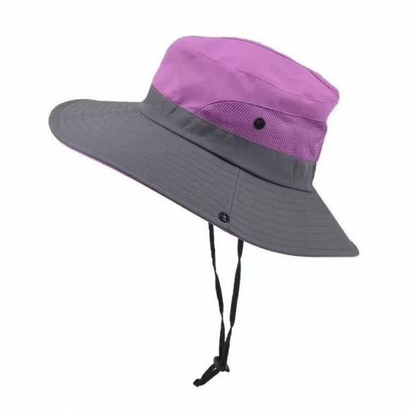 Wide Brim Bucket Hat, Breathable Hiking Fisherman Sun Hat, Purple Gray