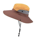 Wide Brim Bucket Hat, Breathable Hiking Fisherman Sun Hat, Yellow Gray-1