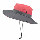 Wide Brim Bucket Hat, Breathable Hiking Fisherman Sun Hat, Rose Red Gray-1