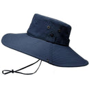 12cm Wide Brim UV Protection Safari Hat, Waterproof Foldable Bucket Hat for Hiking Fishing - Navy Blue-1
