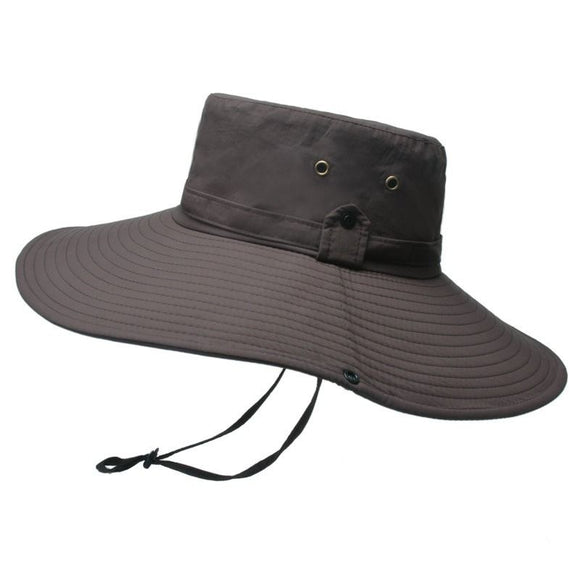 12cm Wide Brim UV Protection Safari Hat, Waterproof Foldable Bucket Hat for Hiking Fishing - Coffee