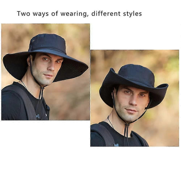 12cm Wide Brim UV Protection Safari Hat, Waterproof Foldable Bucket Hat for Hiking Fishing - Coffee