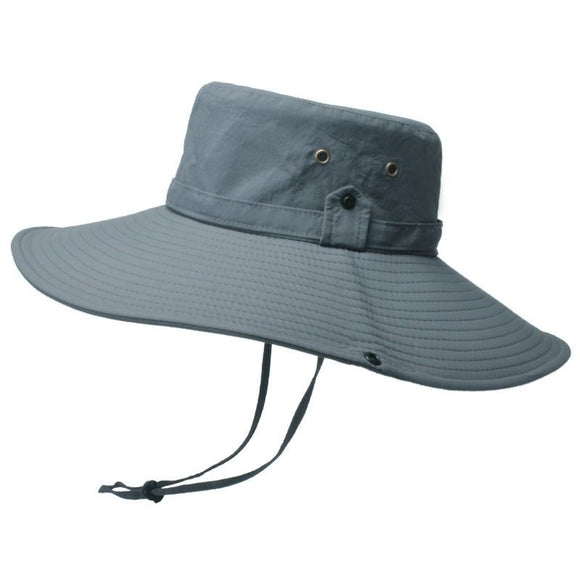 12cm Wide Brim UV Protection Safari Hat, Waterproof Foldable Bucket Hat for Hiking Fishing - Blue