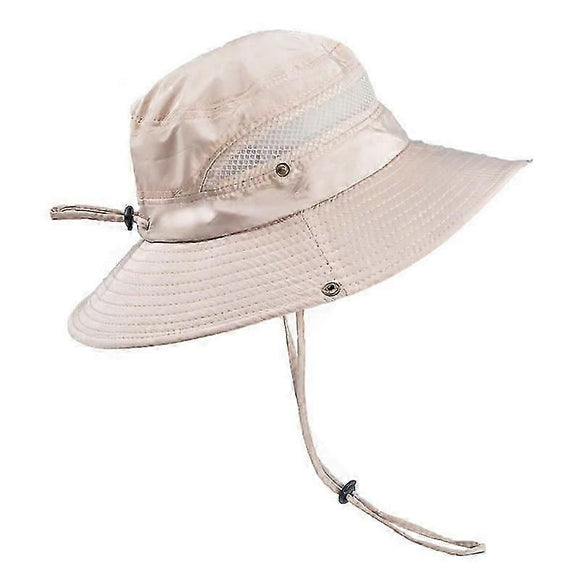 Wide Brim UV Protection Sun Hat, Breathable Mesh Fishing and Hiking Hat - Beige