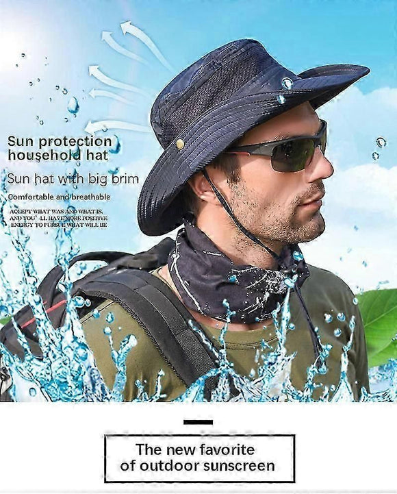 Wide Brim UV Protection Sun Hat, Breathable Mesh Fishing and Hiking Hat - Beige