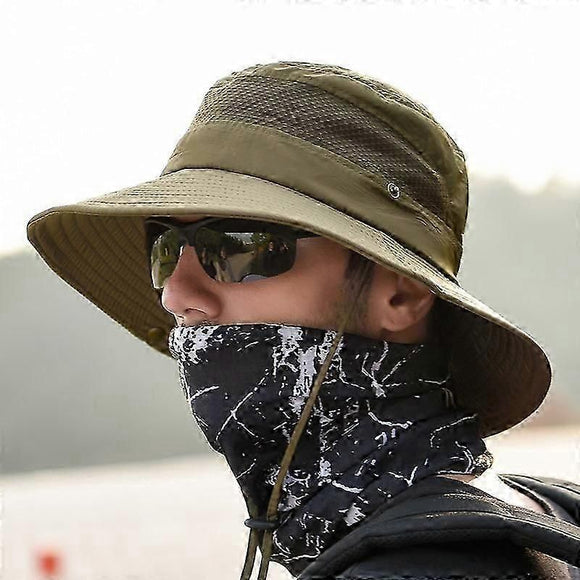 Wide Brim UV Protection Sun Hat, Breathable Mesh Fishing and Hiking Hat - Wine Red