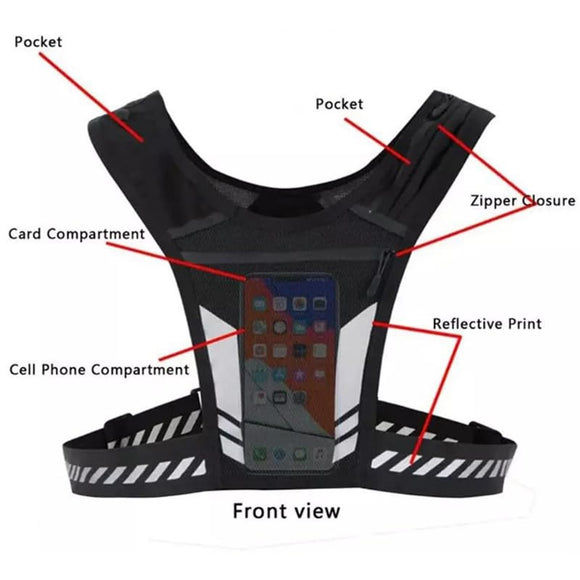 Reflective Running Vest One Size Mesh Lightweight Adjustable Breathable with Phone Pocket 1pc