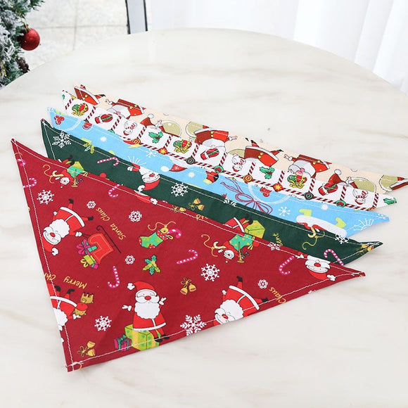 Dog Christmas Triangle Scarf Cotton Cartoon (Anhui hair) triangle towel red elderly slippers Green Bag Small size (suitable for pets within 10 Jin)