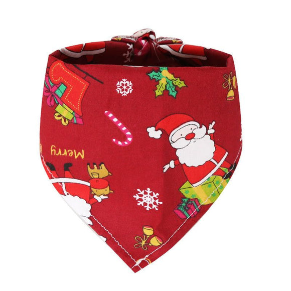 Dog Christmas Triangle Scarf Cotton Cartoon (Anhui hair) Christmas triangle towel wine red bottom old man Small size (suitable for pets within 10 Jin)