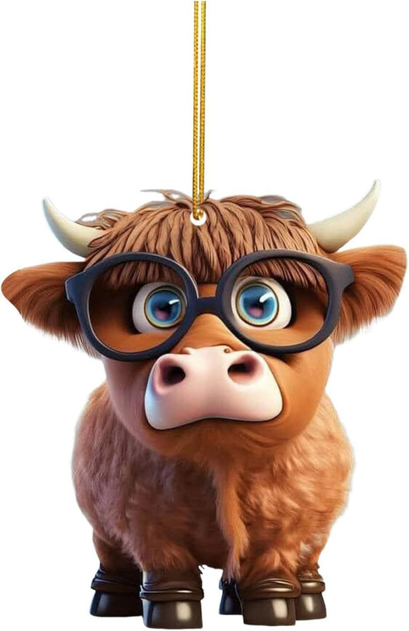 O Acrylic Christmas Cow Car Hanging Ornament Cow pendant 7