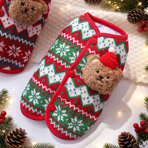 Dog Vest Christmas Bear Knitted Warm Green Red Knitted Snowflake Bear (Christmas Vest) M (Chest 40cm, Weight 5-8 jin)