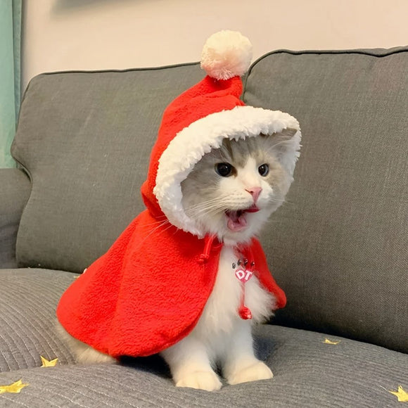 AMOOR Pet Christmas Cape Small Dog Holiday Wear Christmas Scarf [Velcro] Pet Christmas Cape (Recommended for pets under 7 jin; check chest circumference and back length)