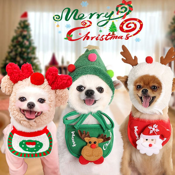 Pet Christmas Hat Bandana Wearable Accessories Red base pet bib (suitable for pets under 15 lbs)