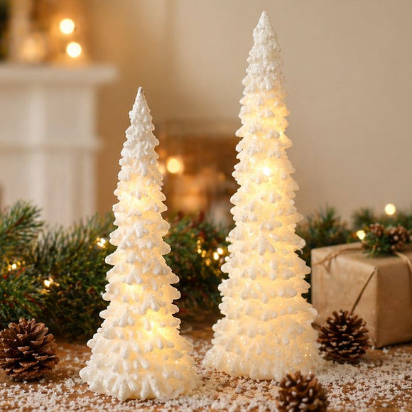 Illuminated Christmas Tree Decoration Mini LED Night Light Resin Desktop Ornament for Holiday Home Decor and Festive Tabletop Ambiance (S)