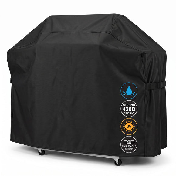 Universal Outdoor Grill Cover Waterproof UV Resistant Dustproof Barbecue Protector with Adjustable Straps for Rectangular Round Kettle and Portable Grills (600D, S06)