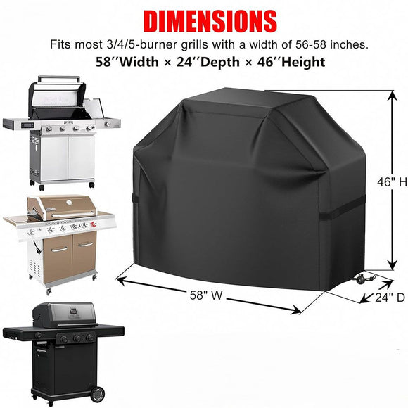 Universal Outdoor Grill Cover Waterproof UV Resistant Dustproof Barbecue Protector with Adjustable Straps for Rectangular Round Kettle and Portable Grills (600D, S08)