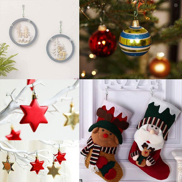 Christmas Ornament Hooks S-Shaped Plastic Hangers for Tree Balls, Stockings, Pinecones and Small Pendants, Green Snap-Apart Hook Strips for Holiday Home and Commercial Display Decoration (30 PCS (3 Sheets))