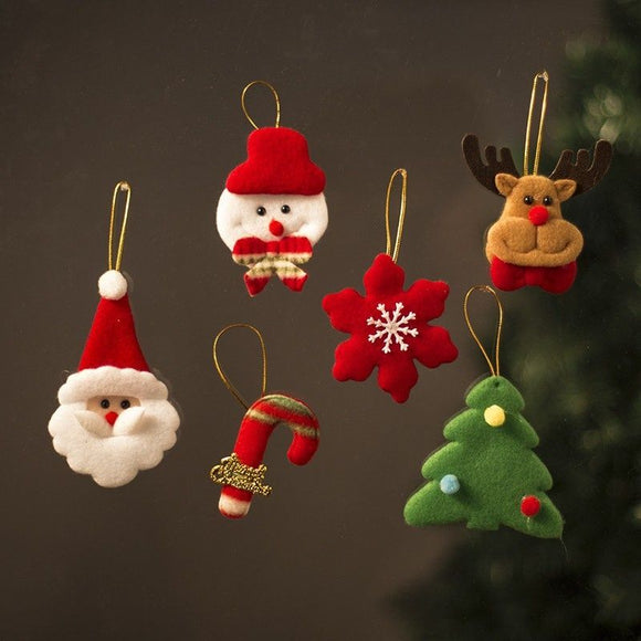 6Pcs Christmas Felt Hanging Ornament Set Santa Snowman Reindeer Tree Snowflake Candy Cane Xmas Tree Decorations
